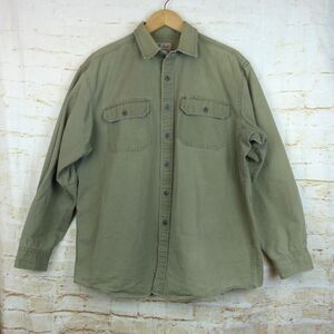 L.L.Bean Utility Shirt Mens L Olive Heavyweight Cotton Button Up Field Workwear
